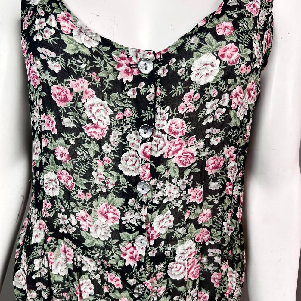 Whimsigoth dress Medium Floral drop waist 90s Fairy Grunge Black pleated kimono